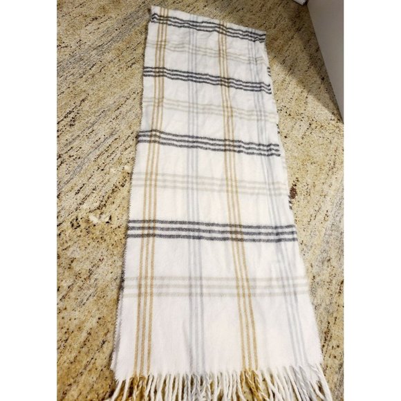Italian Cejon Women's Scarf White Ivory Cream Plaid Soft 11" x 58"in - Picture 1 of 5